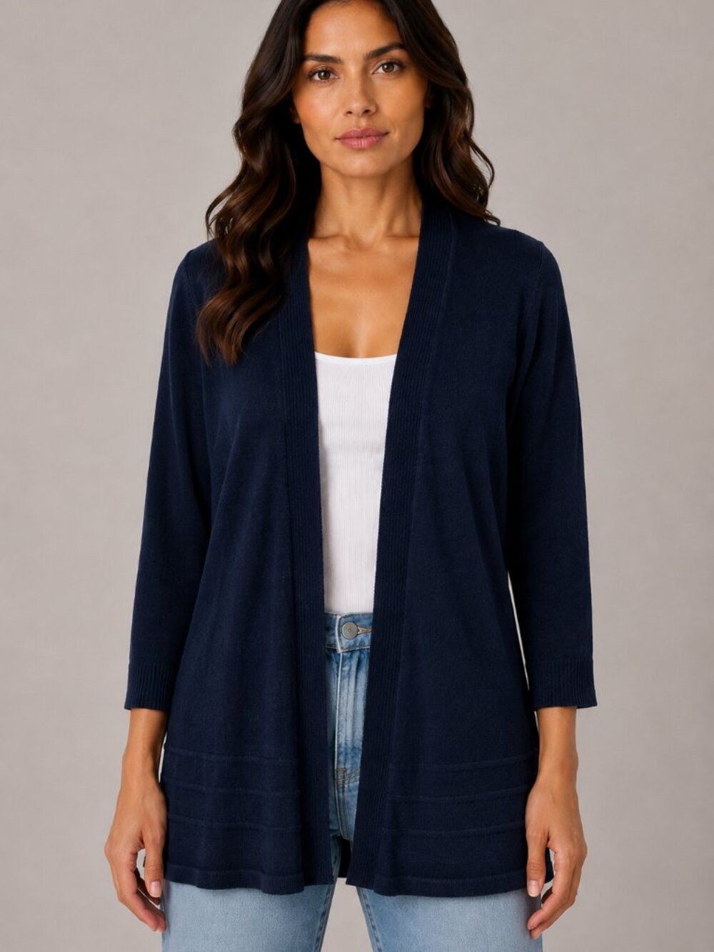 New York & Company Navy Open Front Cardigan Sweater Size M 3/4 Sleeve